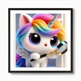 Unicorn Cat, caticorn With Magnifying Glass 10 Art Print