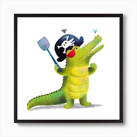 Pirate Crocodile Square Art Print