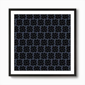 Black And Blue Floral Pattern Art Print