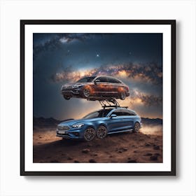 A Car Flaying in the Galaxy A54 Art Print