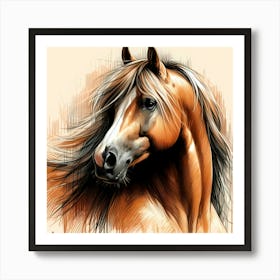 Brown Arabian Horse Head Portrait Drawing Art Print