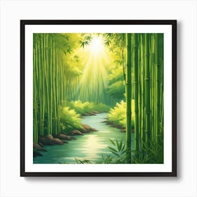 A Stream In A Bamboo Forest At Sun Rise Square Composition 257 Art Print