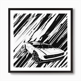 Black And White Drawing Of A Sports Car Art Print