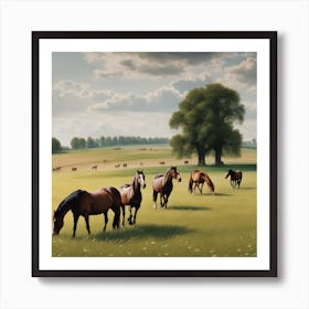 Horses In The Field Art Print