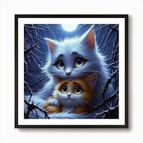 Cat And Kitten Art Print