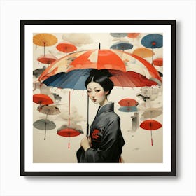 Japanese woman with umbrella 1 Art Print