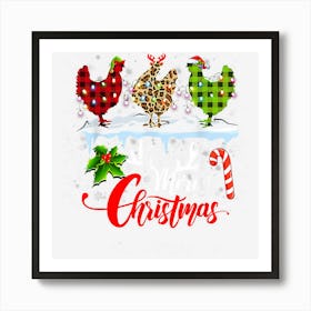 Merry Christmas Three Chicken Buffalo Leopard Red Plaid 1 Art Print