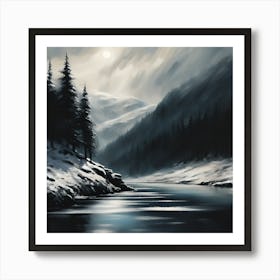 A Scottish Winter Landscape, Ice on the Loch Art Print