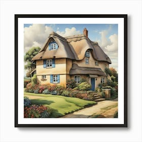 House With Thatched Roof Art Print 1 Art Print