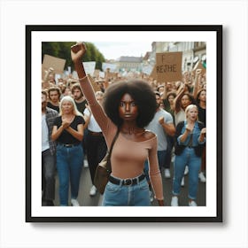 Black Woman With Raised Fist Protesting In The Street Art Print