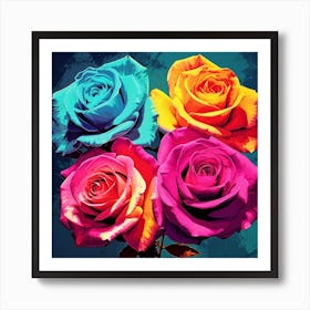 Andy Warhol Style Pop Art Flowers Rose 3 Square Art Print