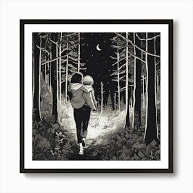 A Mother Carries Her Son In The Middle Of A Forest ... Art Print