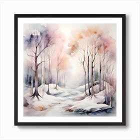 Watercolor Of A Winter Forest Art Print