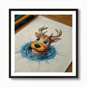 Deer In The Water 18 Art Print