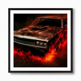 Dodge Charger In Flames Art Print