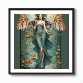 Mermaid With Butterflies Art Print