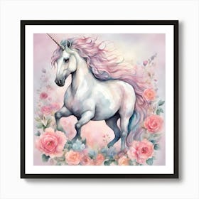 Unicorn And Roses Art Print
