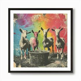 Rainbow Retro Goat Collage 1 Art Print