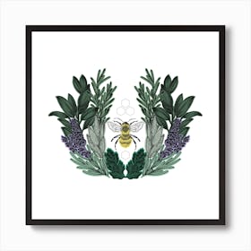 Botanical Lavender Bee Square Art Print