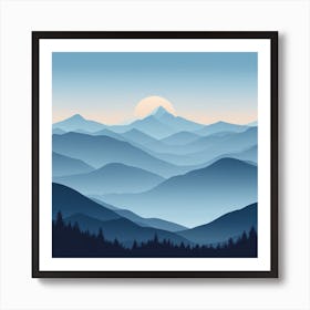 Misty mountains background in blue tone 70 Art Print