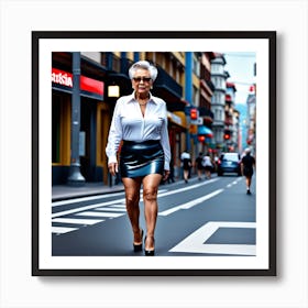 Old Woman Crossing The Street Art Print