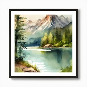 Watercolor Of A Lake Art Print