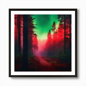 Aurora Borealis Over A Foggy Forest Art Print
