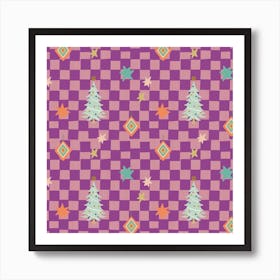 Checkered Christmas Fabric Purple Checker Affiche