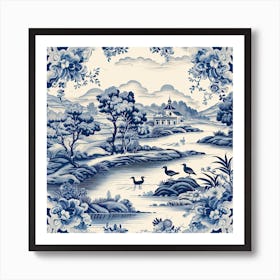 Lake District England Delft Tile Illustration 4 Art Print