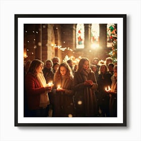 A Serene Christmas Eve Service Parishioners Immersed In Expressions Of Spiritual Surrender Engulfe (1) Art Print