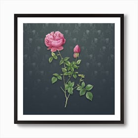Vintage Pink Autumn China Rose Botanical on Slate Gray Pattern Art Print
