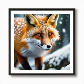 Fox In The Snow 4 Art Print