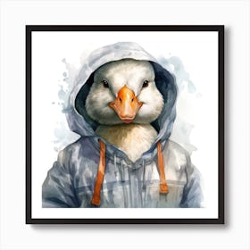 Watercolour Cartoon Goose In A Hoodie Art Print