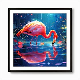 Very Colorful Picture Of Flamingo In Water Beautiful Lighting And Reflections Golden Ratio Fake (2) Art Print