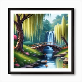 River Surrounded By Willow Trees More Trees 8 Art Print