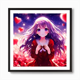 Anime Girl With Hearts 1 Art Print