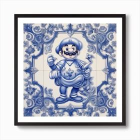 Mario Bros Delft Tile Illustration 1 Art Print