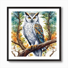 Owl On A Branch 1 Art Print