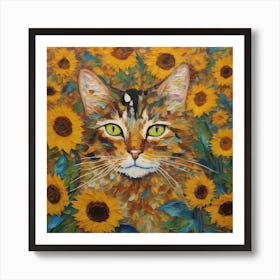 Van Gogh Cat Artwork Showcasing 2 Art Print