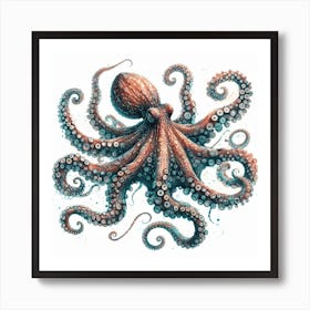 Sea Octopus In Motion, Sea Octopus Watercolour Art Print 2 Art Print