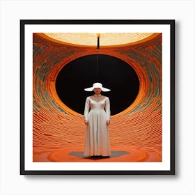 Woman In A White Dress In A Circular Room Art Print