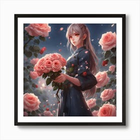 WOMAN HOLDING ROSE Art Print