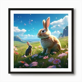 Rabbits In The Meadow 1 Art Print