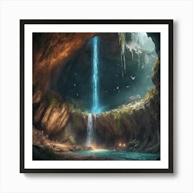 Waterfall In A Cave 1 Art Print