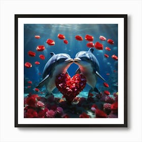 Dolphins Kissing Art Print