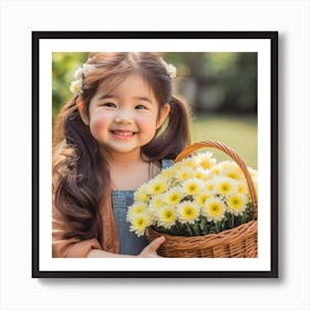 Girl With Basket Of Flowers Art Print