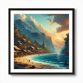 Beachside Town 1 Art Print