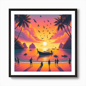 Sunset At The Beach Art Print