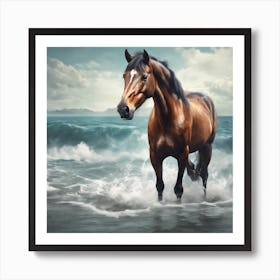 68332 Beautiful Horse Drinking From The Sea Xl 1024 V1 0 Art Print