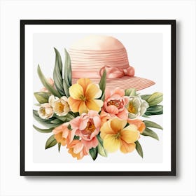 Pink Hat With Flowers Art Print